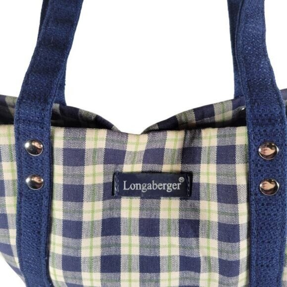 Longaberger Homestead 100% Cotton Small Blue Plaid Tote Bag Lined - Picture 2 of 9